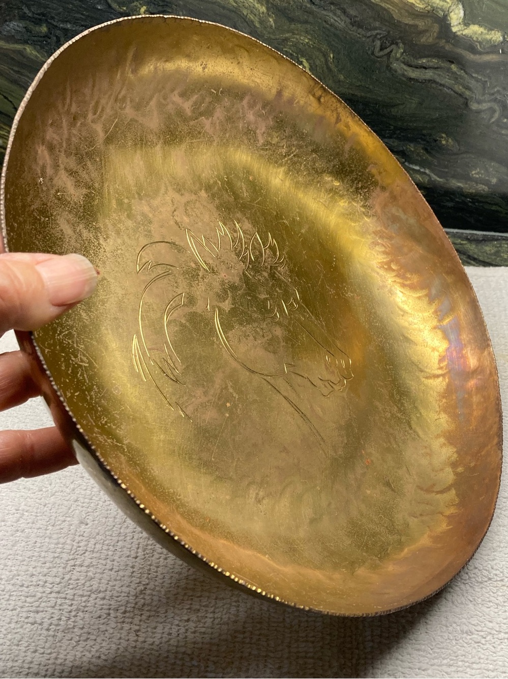 Horse Head Plate Hammered Copper Equestrian Design Bowl Dish Vintage